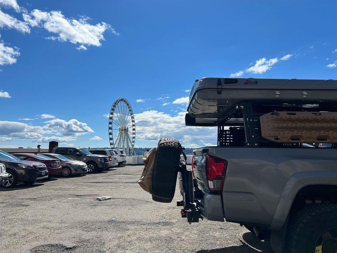 A Toyota Tacoma with a Peak Offroad Bed Rack