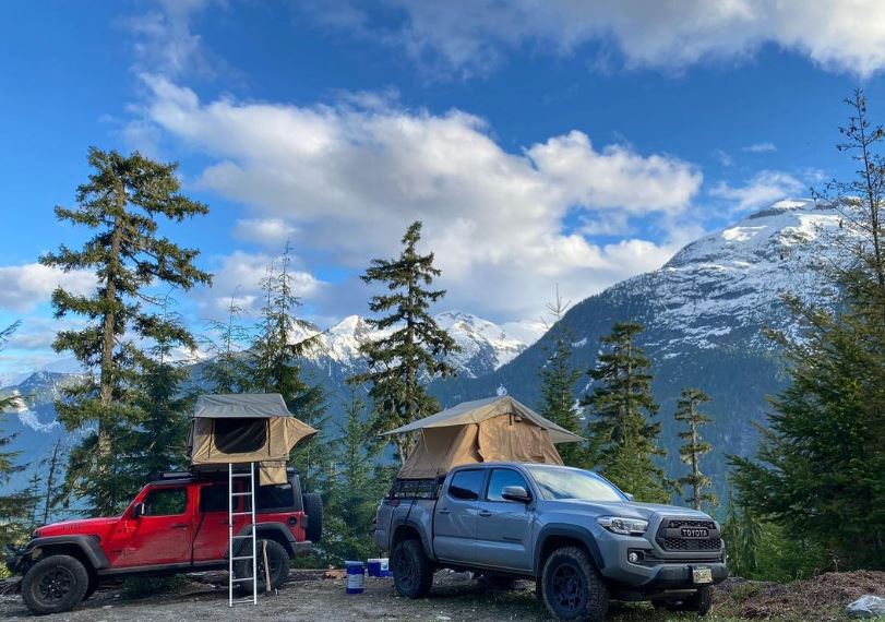 A Peak Offroad bed rack on a Toyota Tacoma.